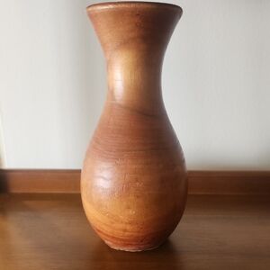 Mid Century Modern Carved Wood Vase  - Brown